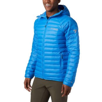 Columbia Alpha Trail Hooded Down, Chamarras Azur Azules Para Hombre | 493170-IGK